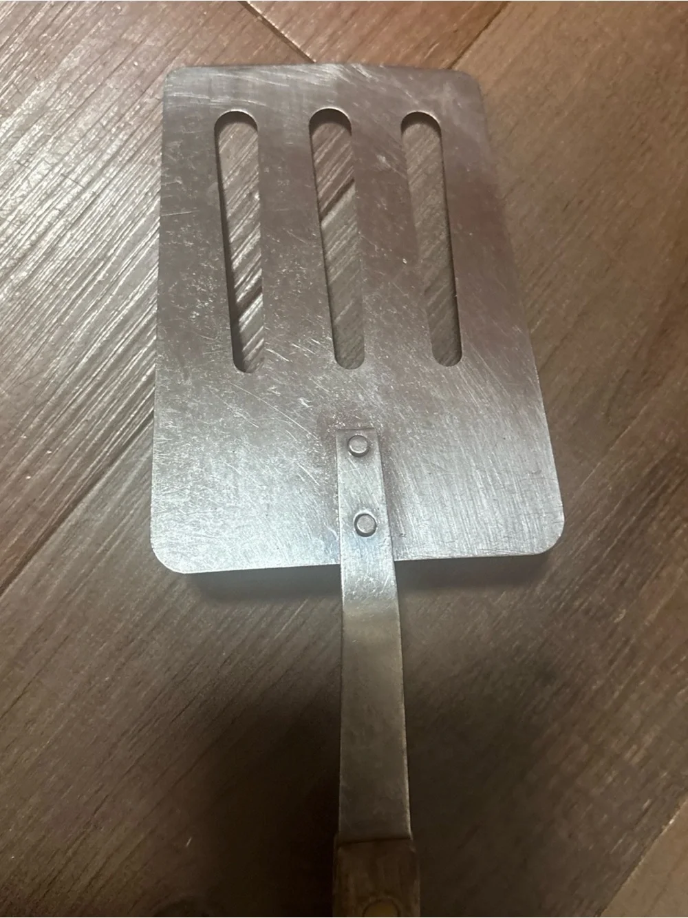 Vintage Robinson Stainless Steel Slotted Turner Spatula with Wooden Handle